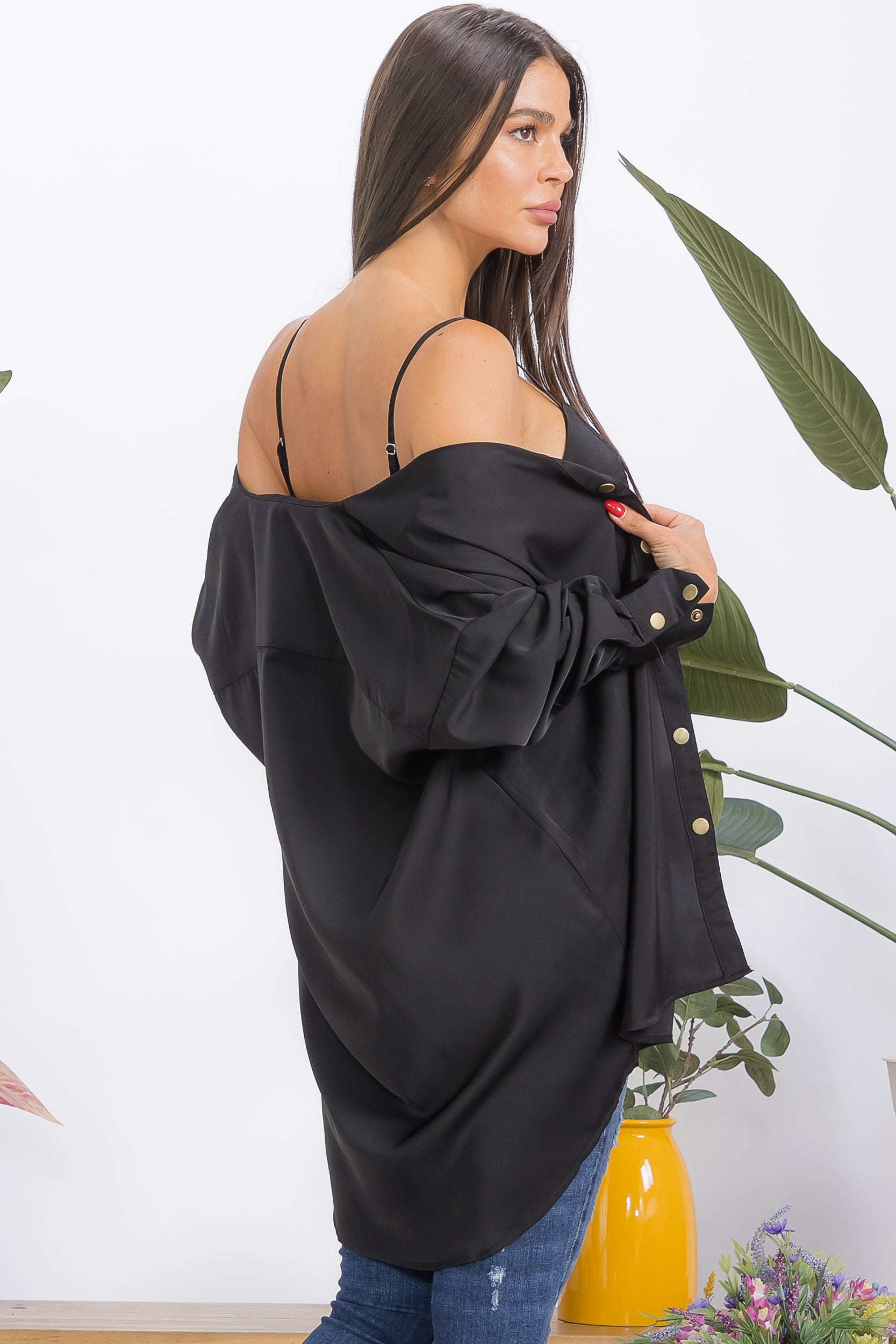 T1769 2-Piece Button-Down Shirt & Wrap Bralette Set