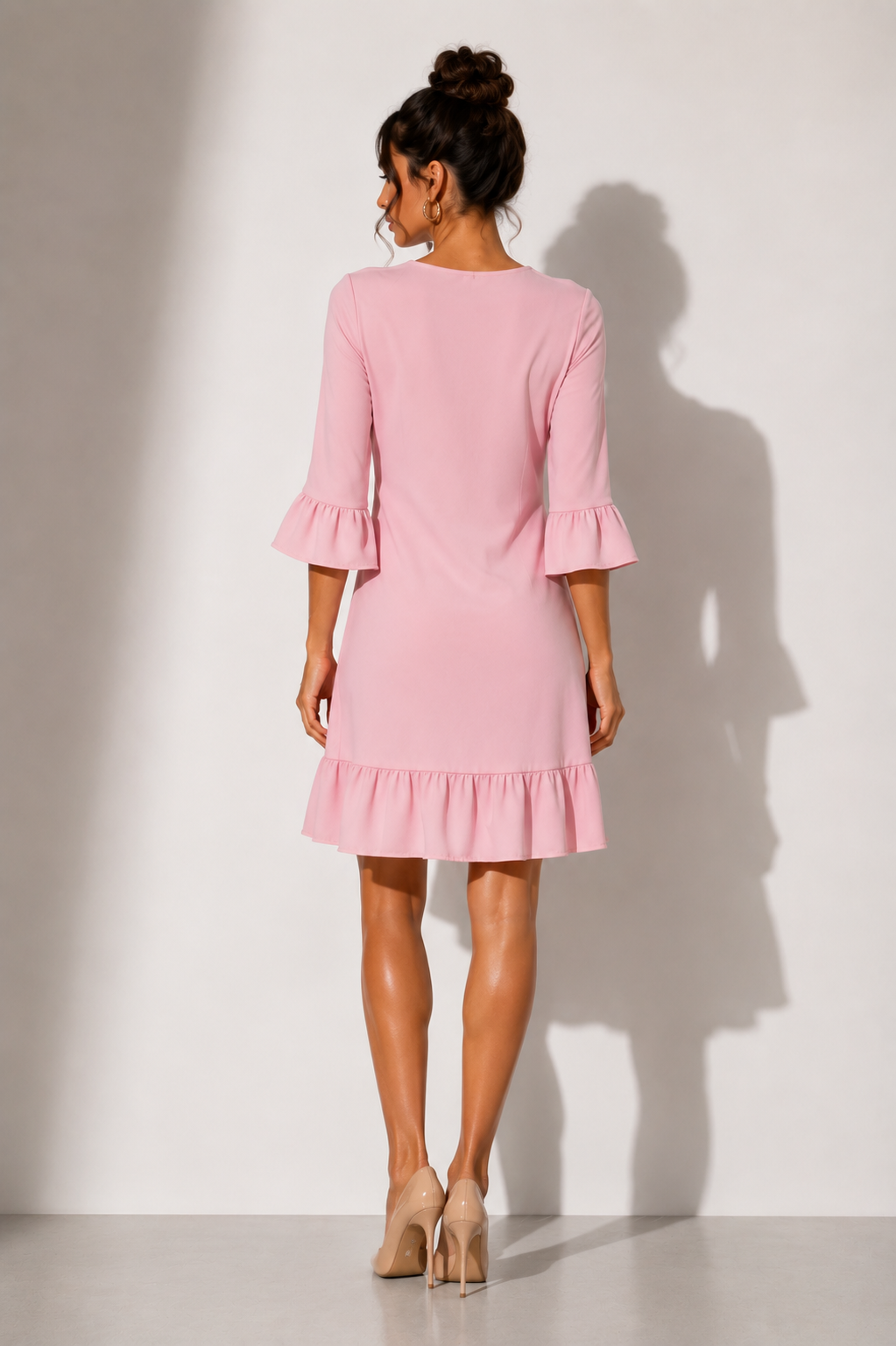 D251 - Bow Accent Ruffle Hem Shift Dress