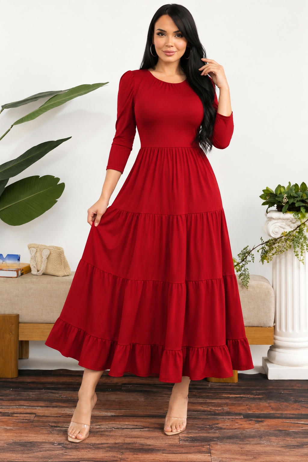 HH791S1-R - Women's Tiered Midi Dress