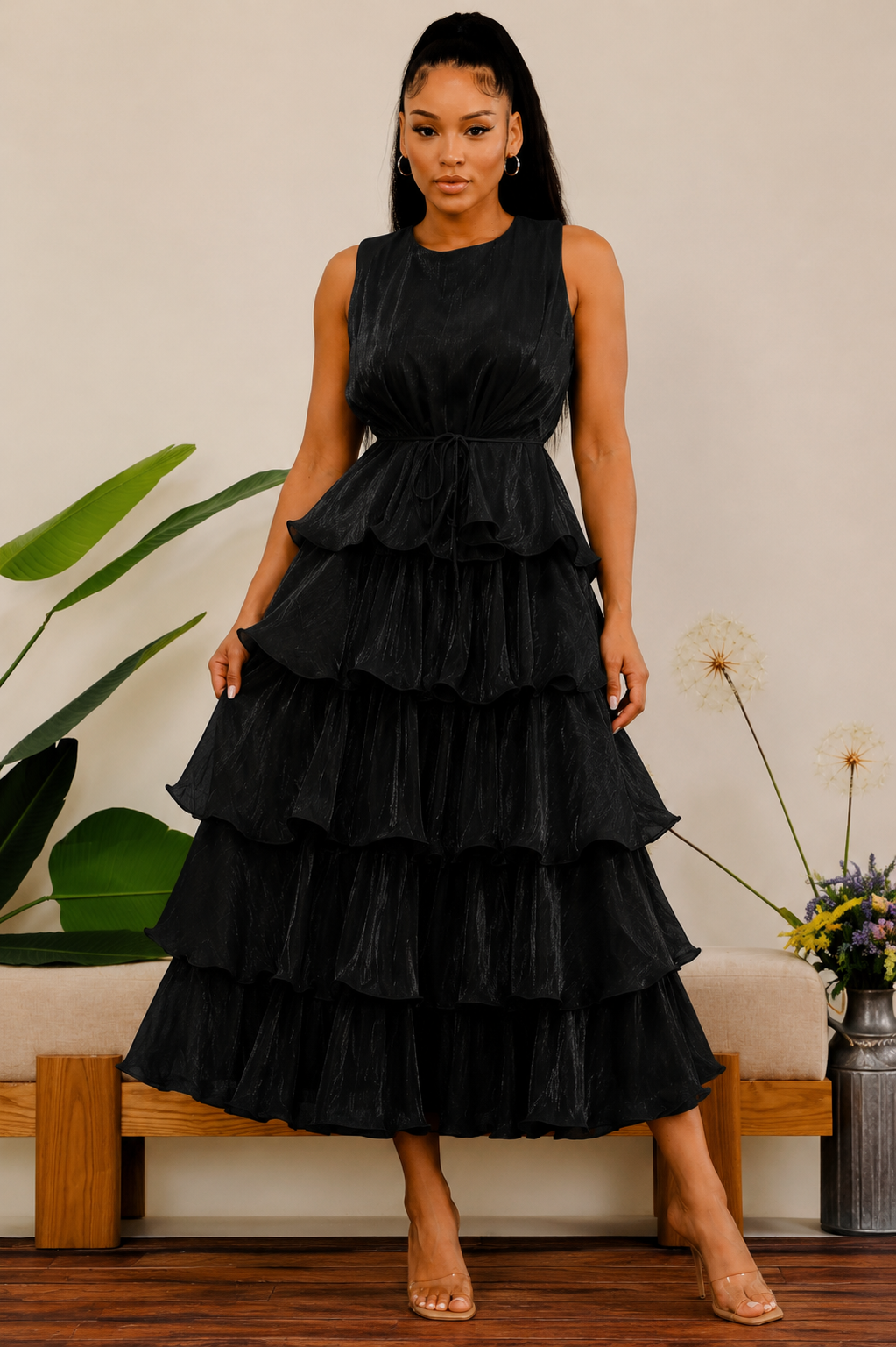 LD716S-X - Plus Size Tiered Ruffle Dress