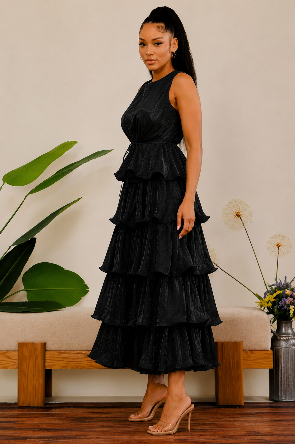 LD716S-X - Plus Size Tiered Ruffle Dress