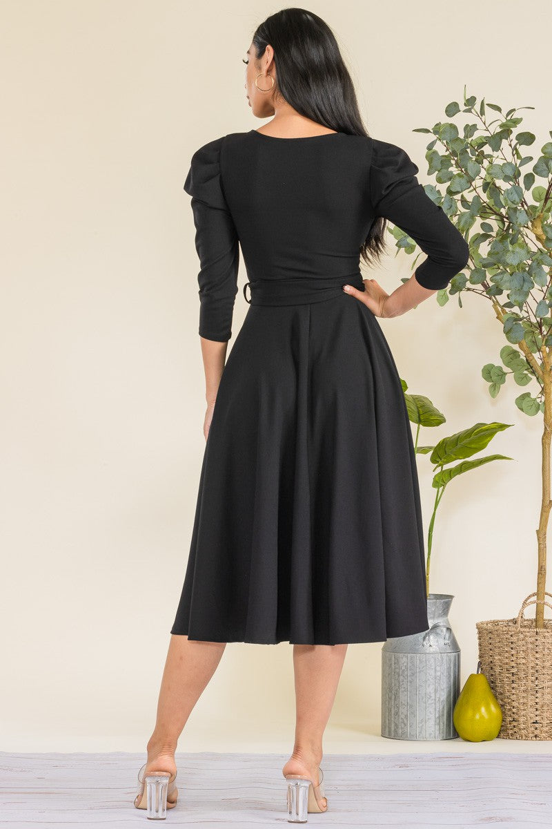 HH698CX-S Quarter Sleeve Midi Dress with Bow Tie