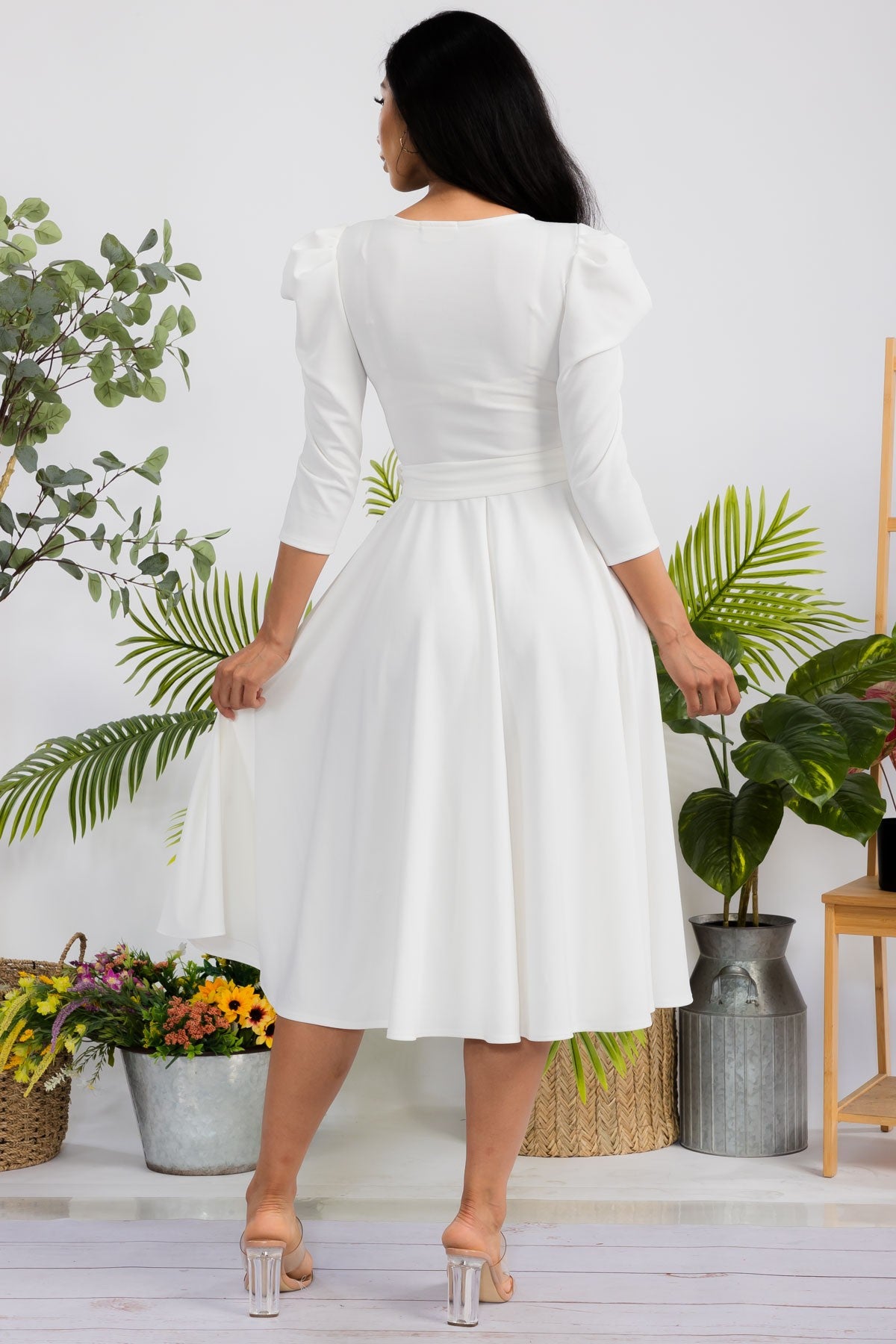 HH698CX-S Quarter Sleeve Midi Dress with Bow Tie