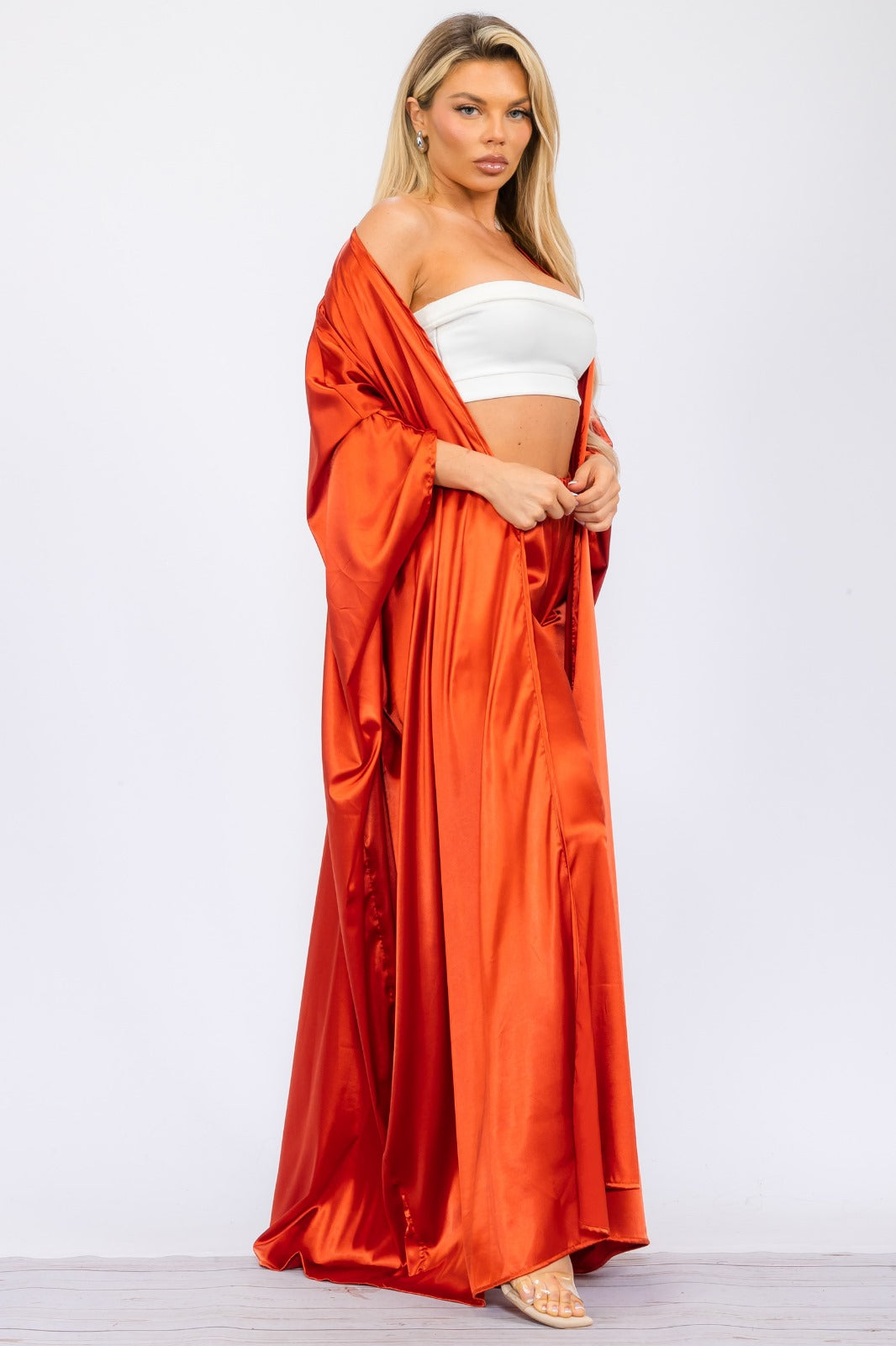 HH707X-S Plus Size Duster Pants & Robe 2 Piece Set