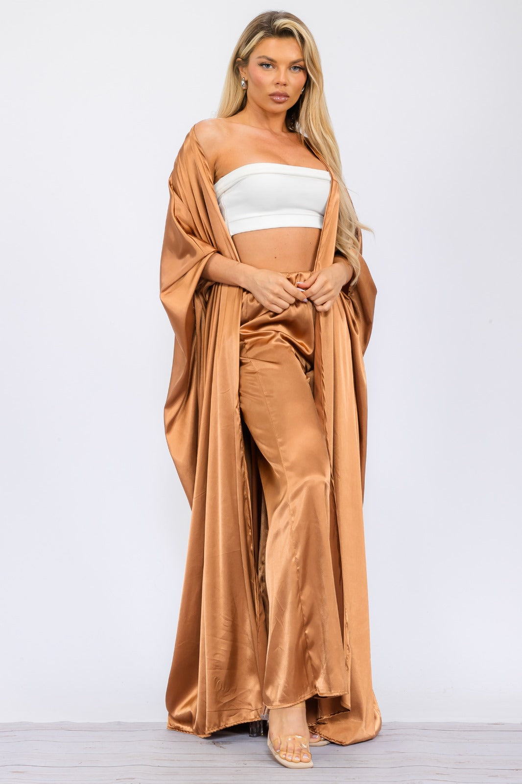 HH707X-S Plus Size Duster Pants & Robe 2 Piece Set
