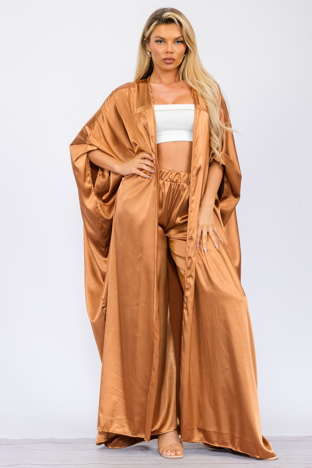 HH707X-S Plus Size Duster Pants & Robe 2 Piece Set