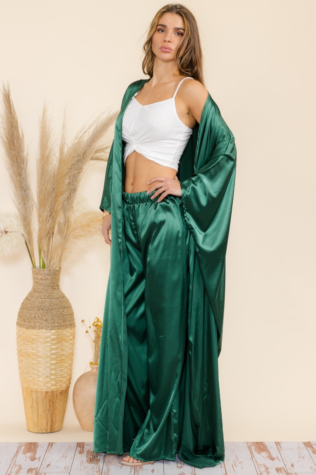 HH707X-S Plus Size Duster Pants & Robe 2 Piece Set
