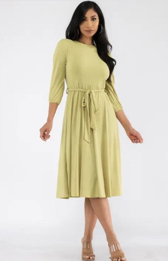 HH583X-S Plus Size Midi Tie-Up Dress with Midi Sleeves