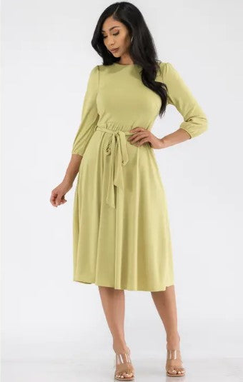 HH583X-S Plus Size Midi Tie-Up Dress with Midi Sleeves