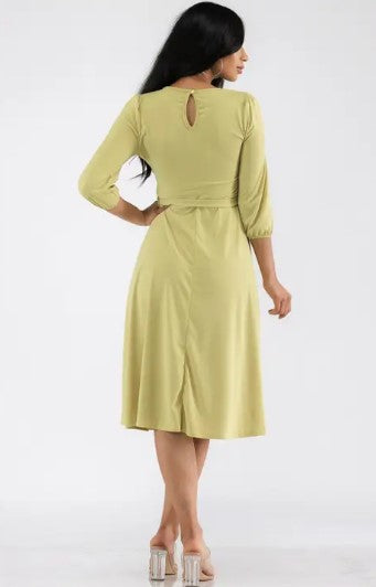 HH583X-S Plus Size Midi Tie-Up Dress with Midi Sleeves