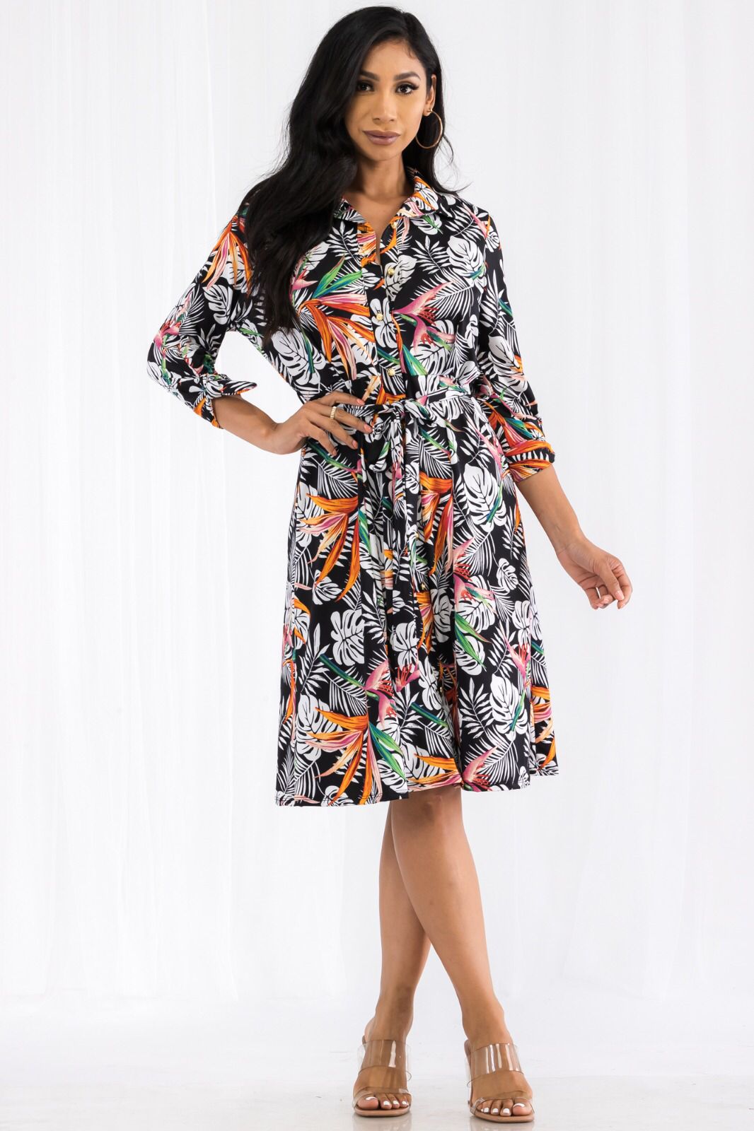 HH584X-PALM - VESTIDO MIDI CON BOTONES