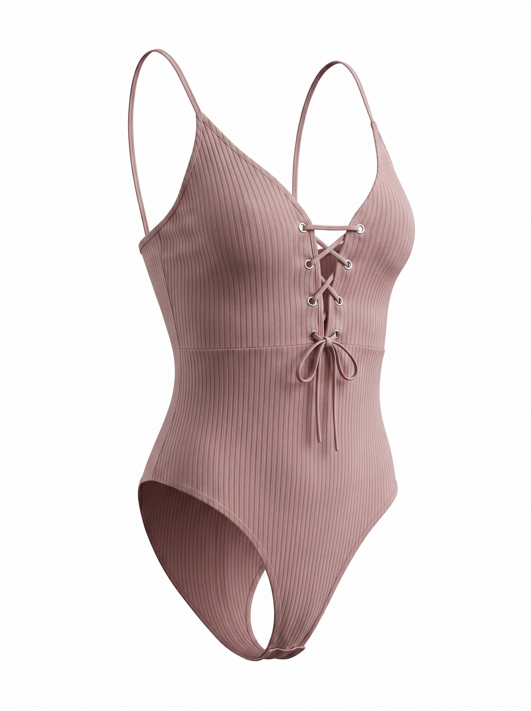 CR3753 - Ribbed Lace-up Bodysuit