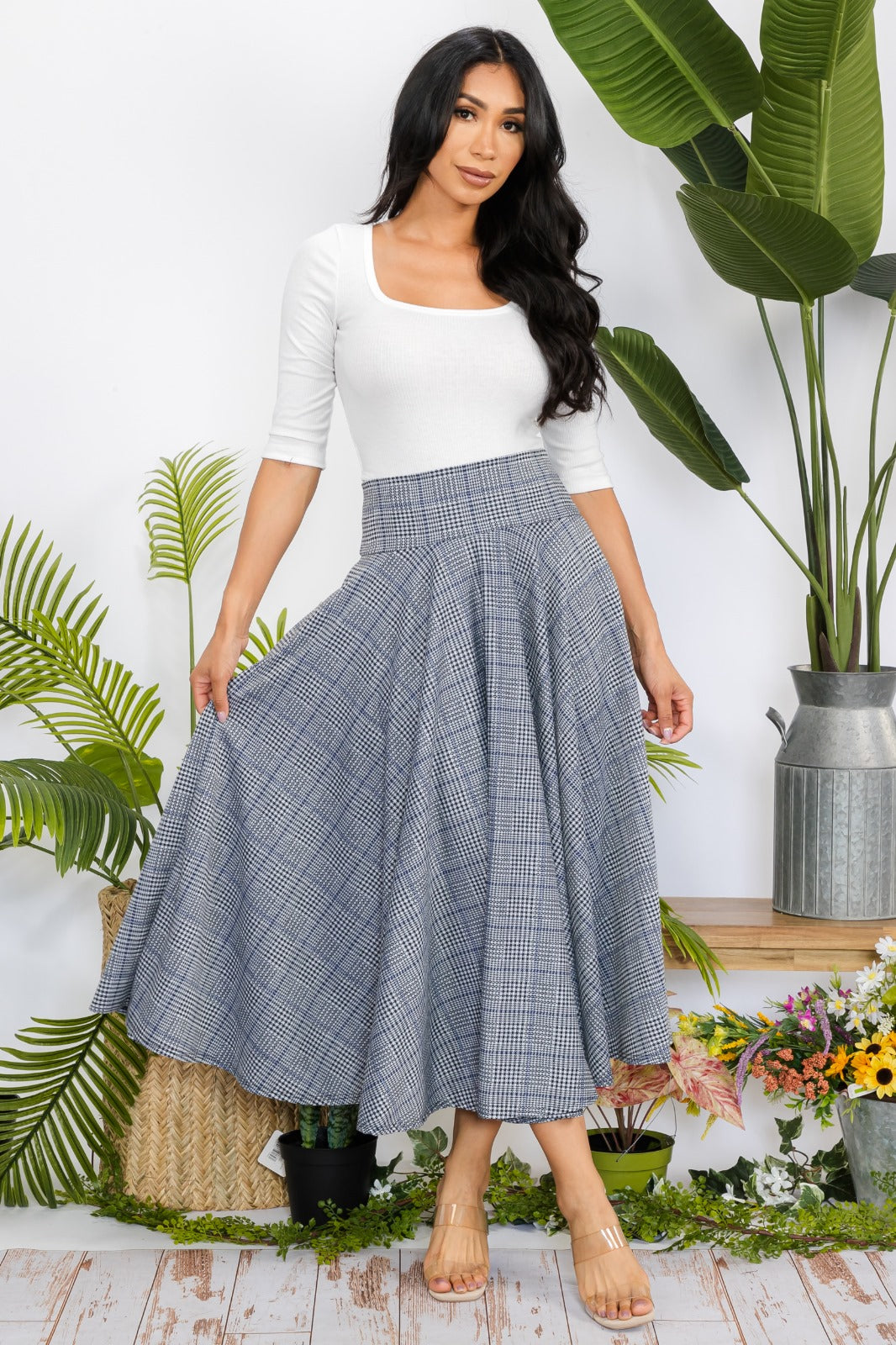 HH746P Maxi Plaid Skirt with Pockets