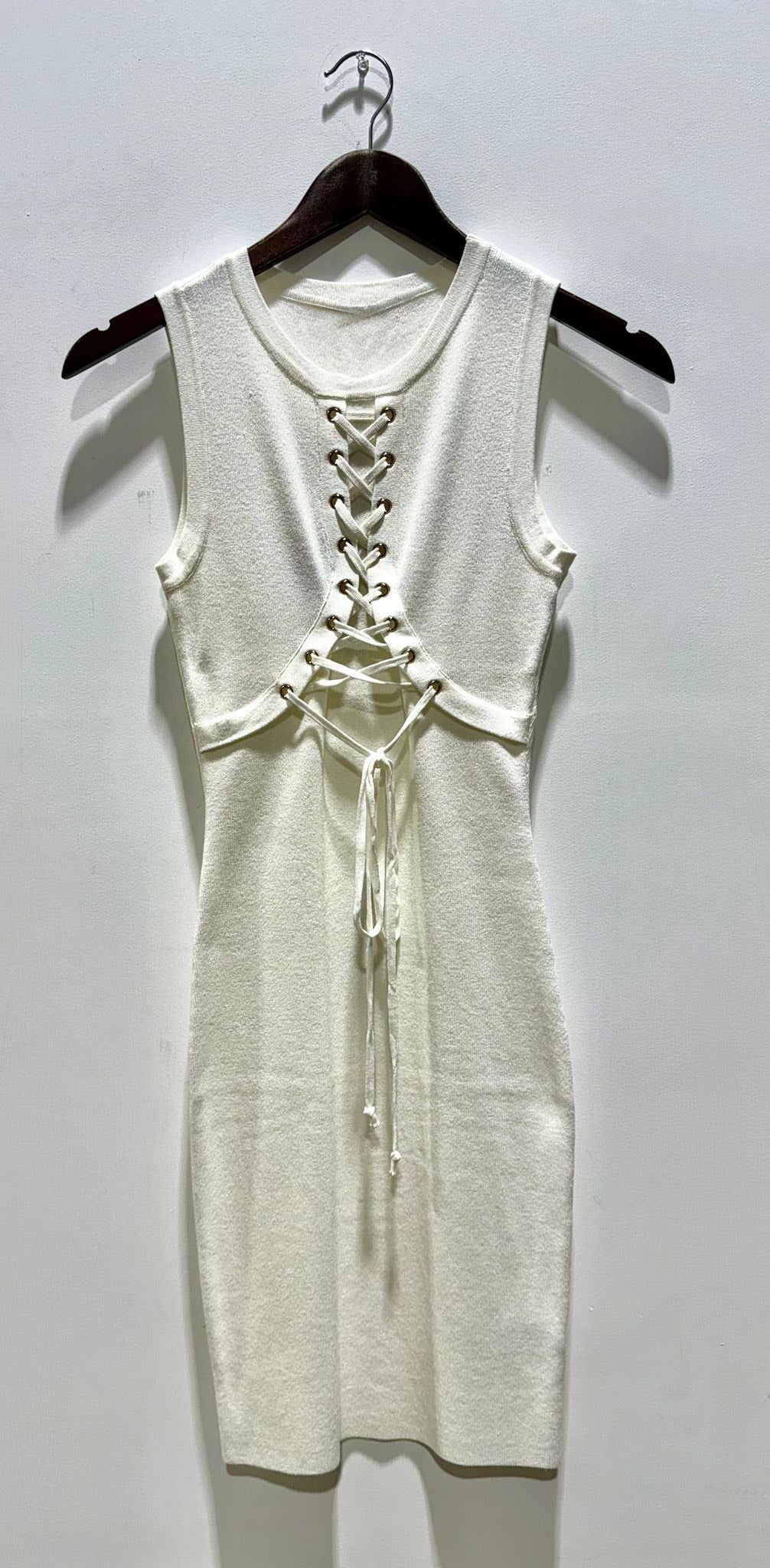 23289 Lace Up Bodycon Dress Halter Neck Sleeveless
