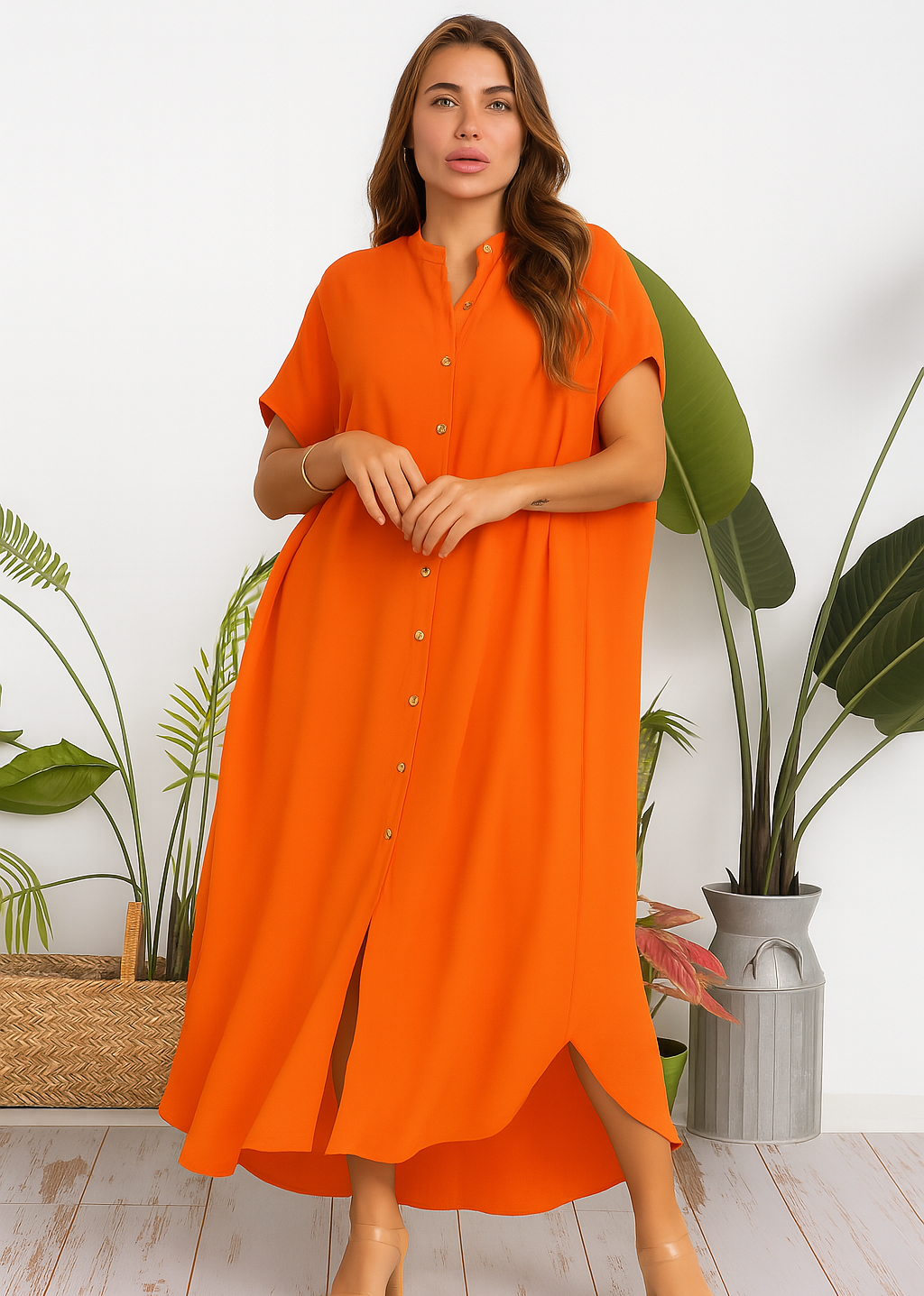 HH763R-S2 OVERSIZED BUTTON DOWN DRESS