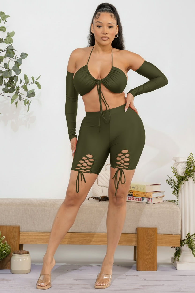 T420 - Sienna Lace-Up Biker Set