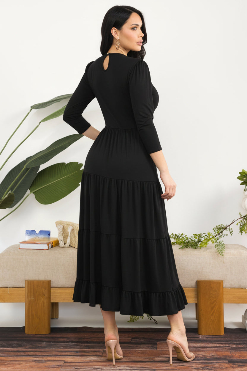 HH791S-R Women's Tiered Midi Dress