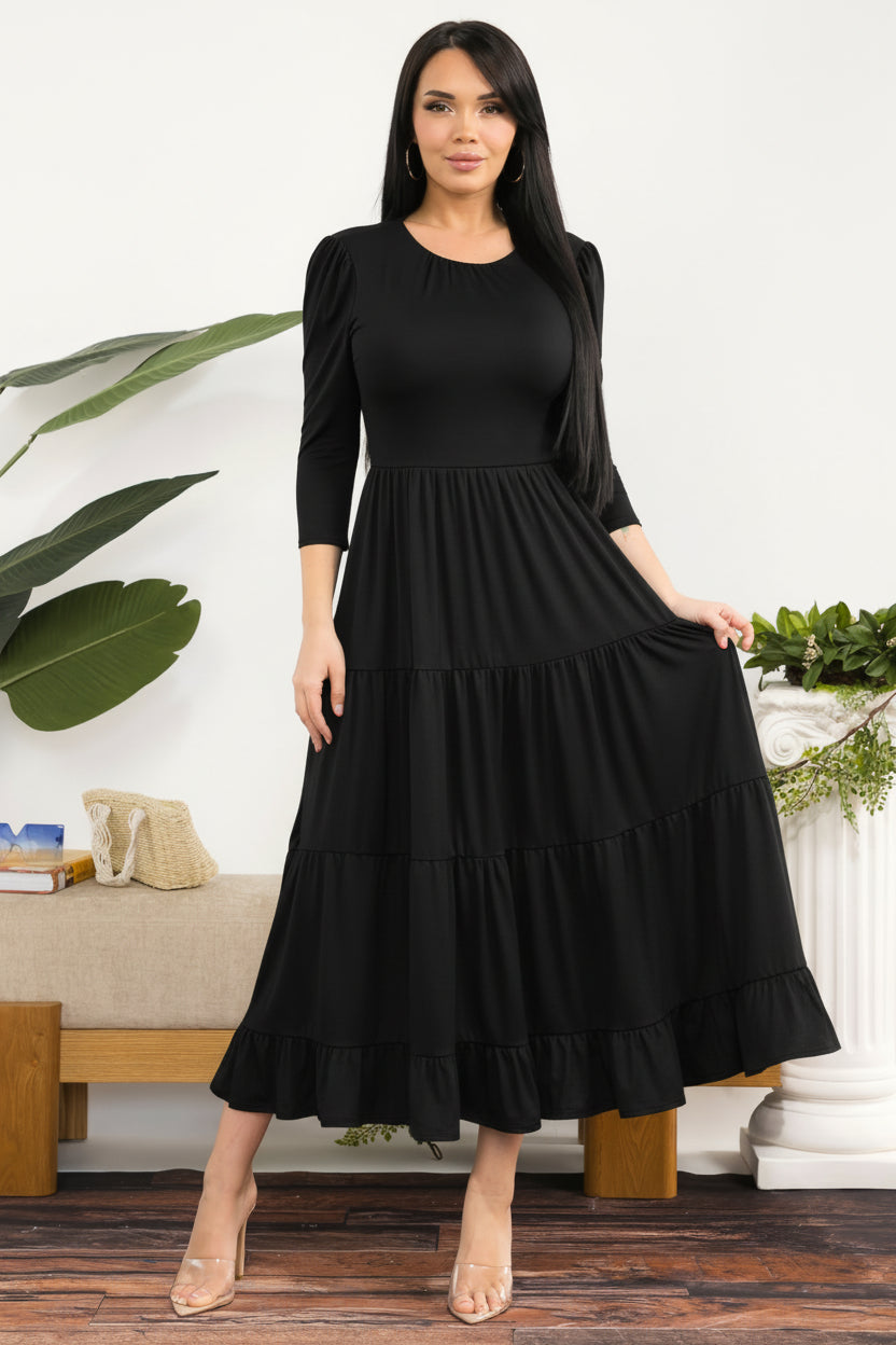 HH791S-R Women's Tiered Midi Dress