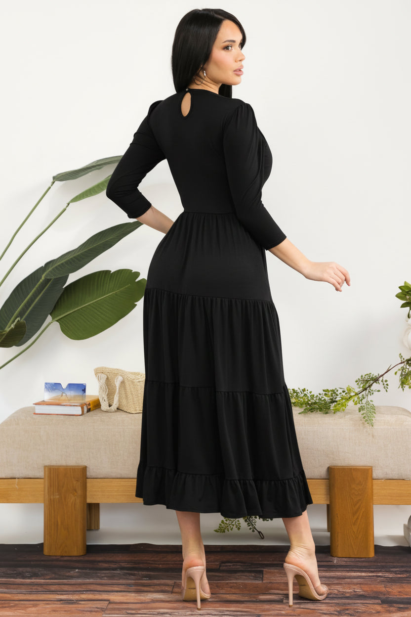 HH791S-R Women's Tiered Midi Dress