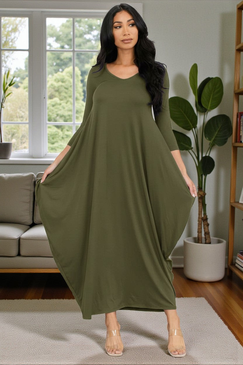 HH645X-S1 Plus Size Relaxed Fit Draped Maxi Dress