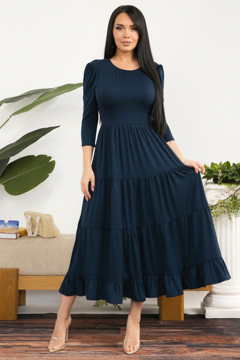 HH791S-R Women's Tiered Midi Dress