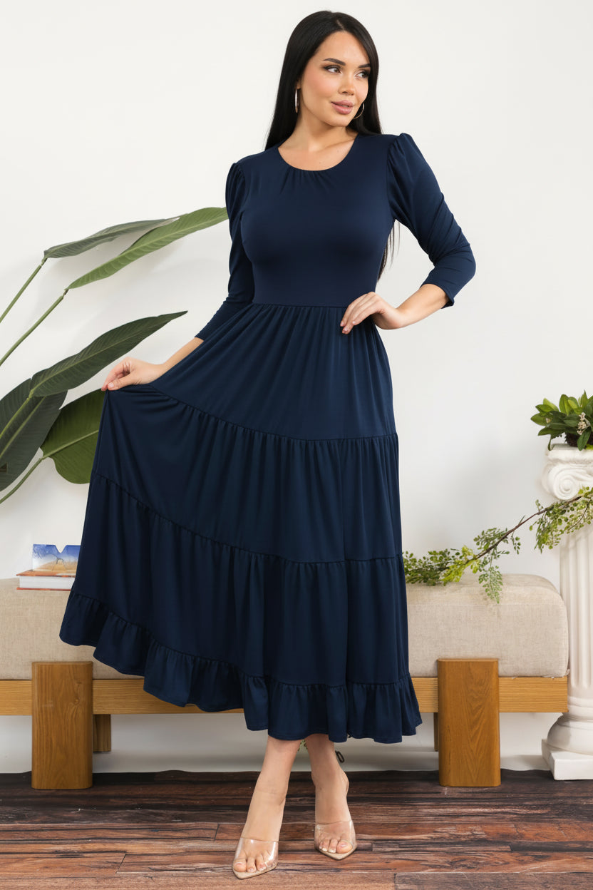 HH791S-R Women's Tiered Midi Dress