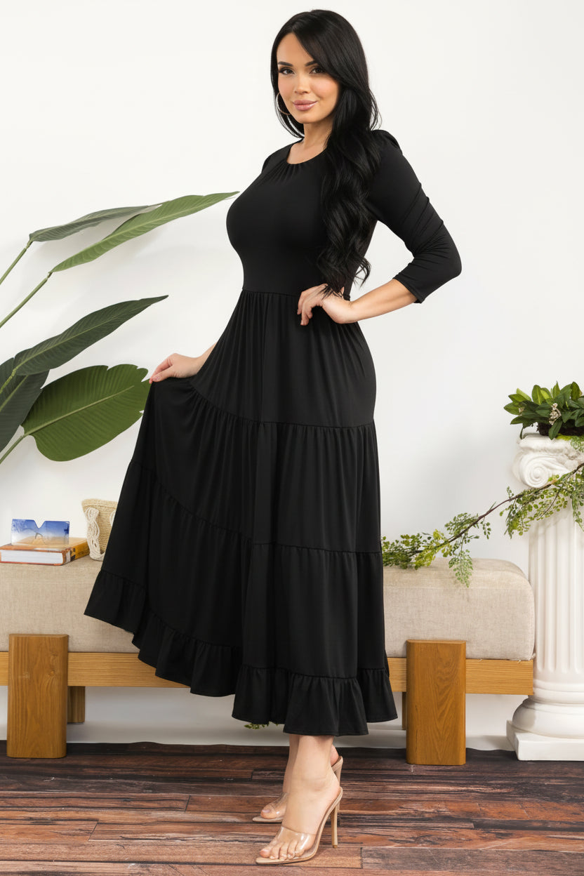 HH791S-R Women's Tiered Midi Dress