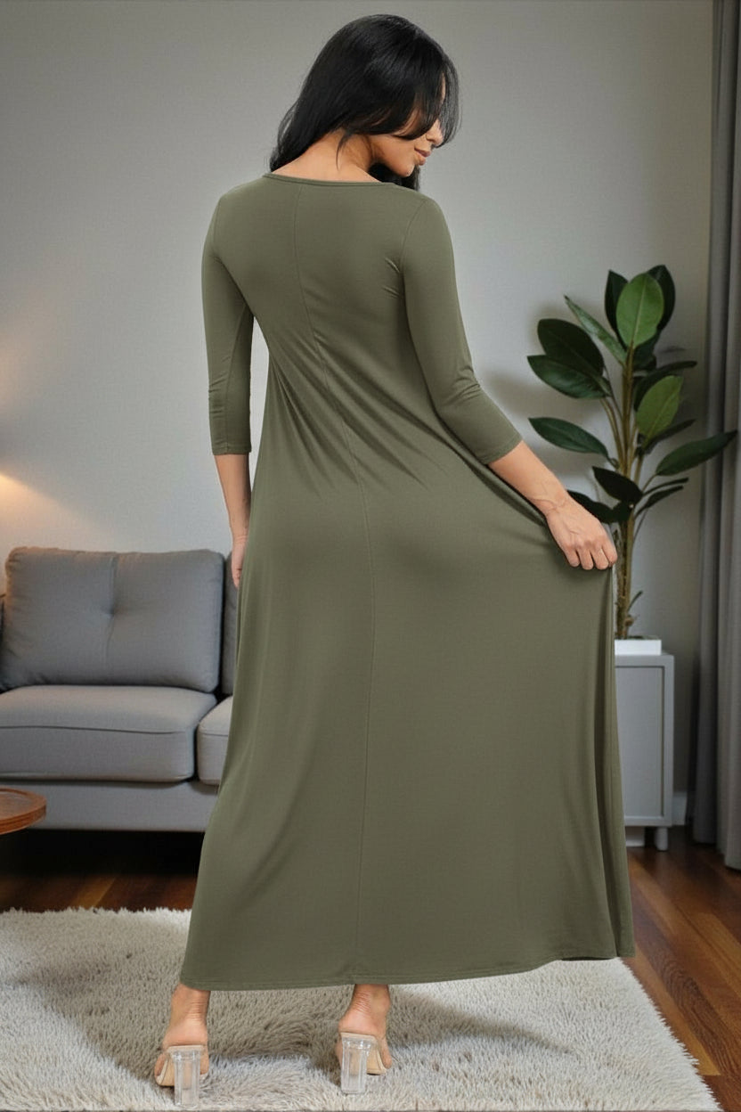 HH645R-S1 Relaxed Fit Draped Maxi Dress with Pockets