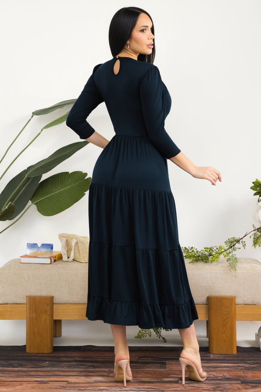 HH791S-R Women's Tiered Midi Dress