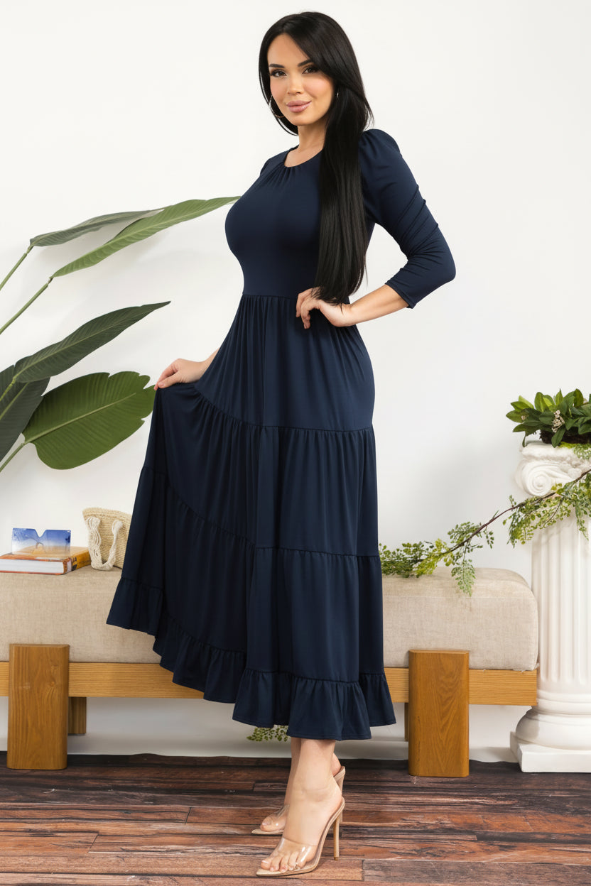 HH791S-R Women's Tiered Midi Dress