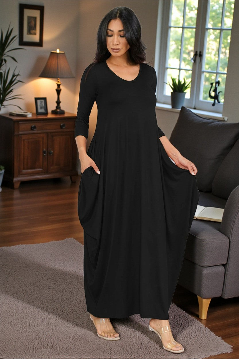 HH645R-S1 Relaxed Fit Draped Maxi Dress with Pockets