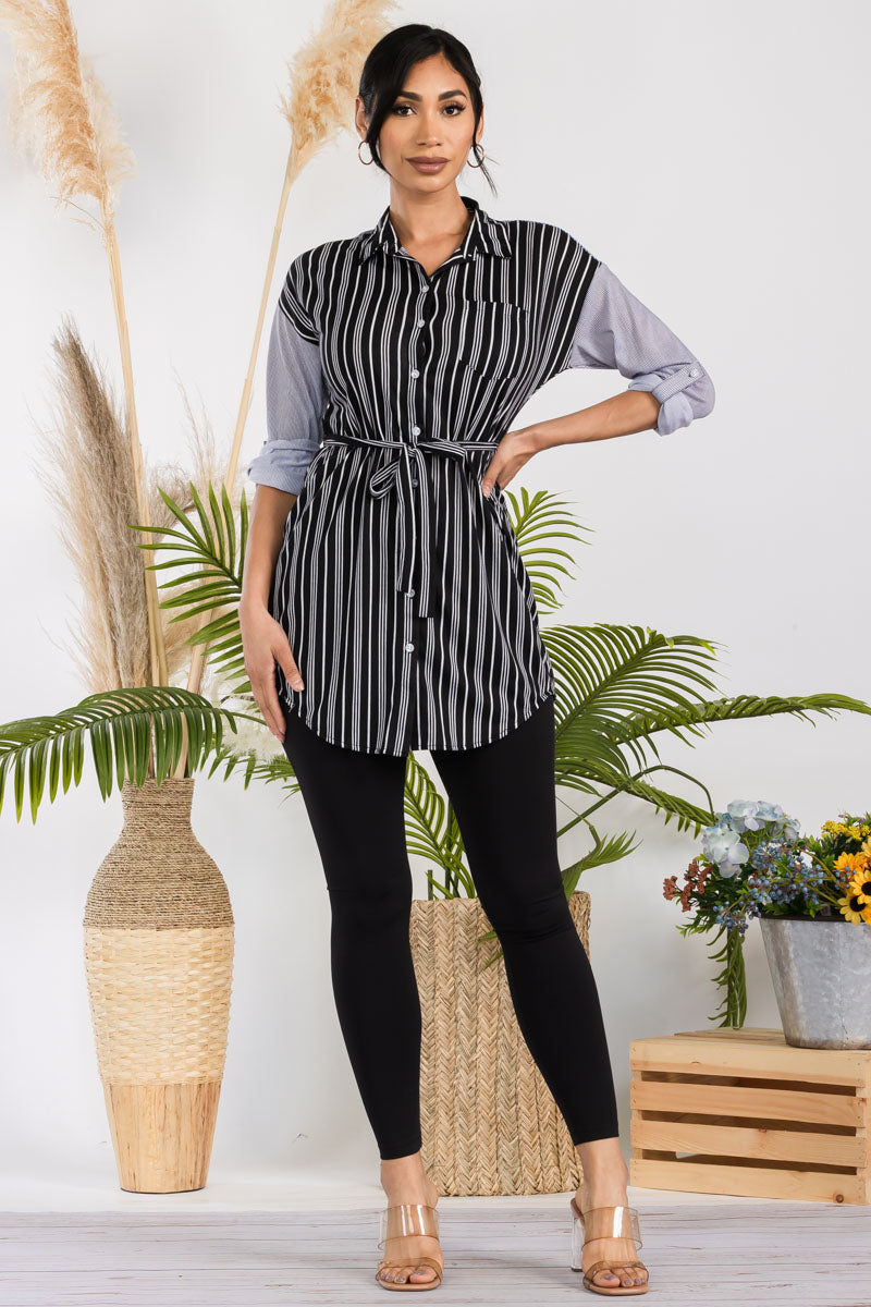 B17471 - 3/4 SLEEVE BUTTON DOWN STRIPE SHIRT