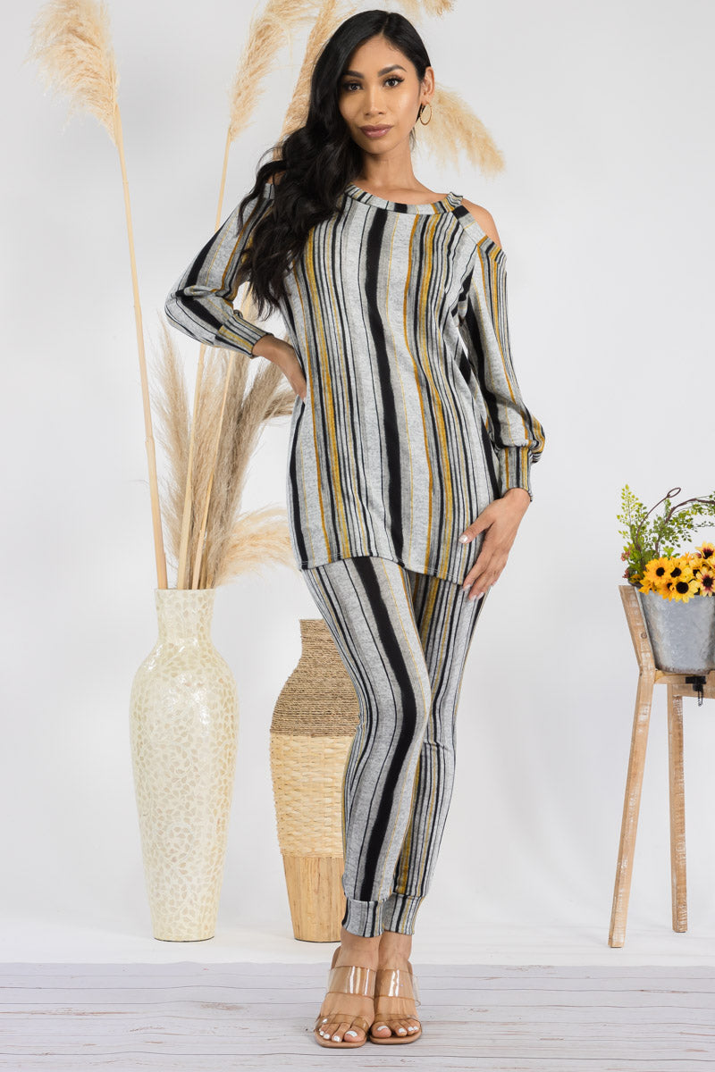 HH669R1-STRIPES - 2 PC TOP AND JOGGER SET