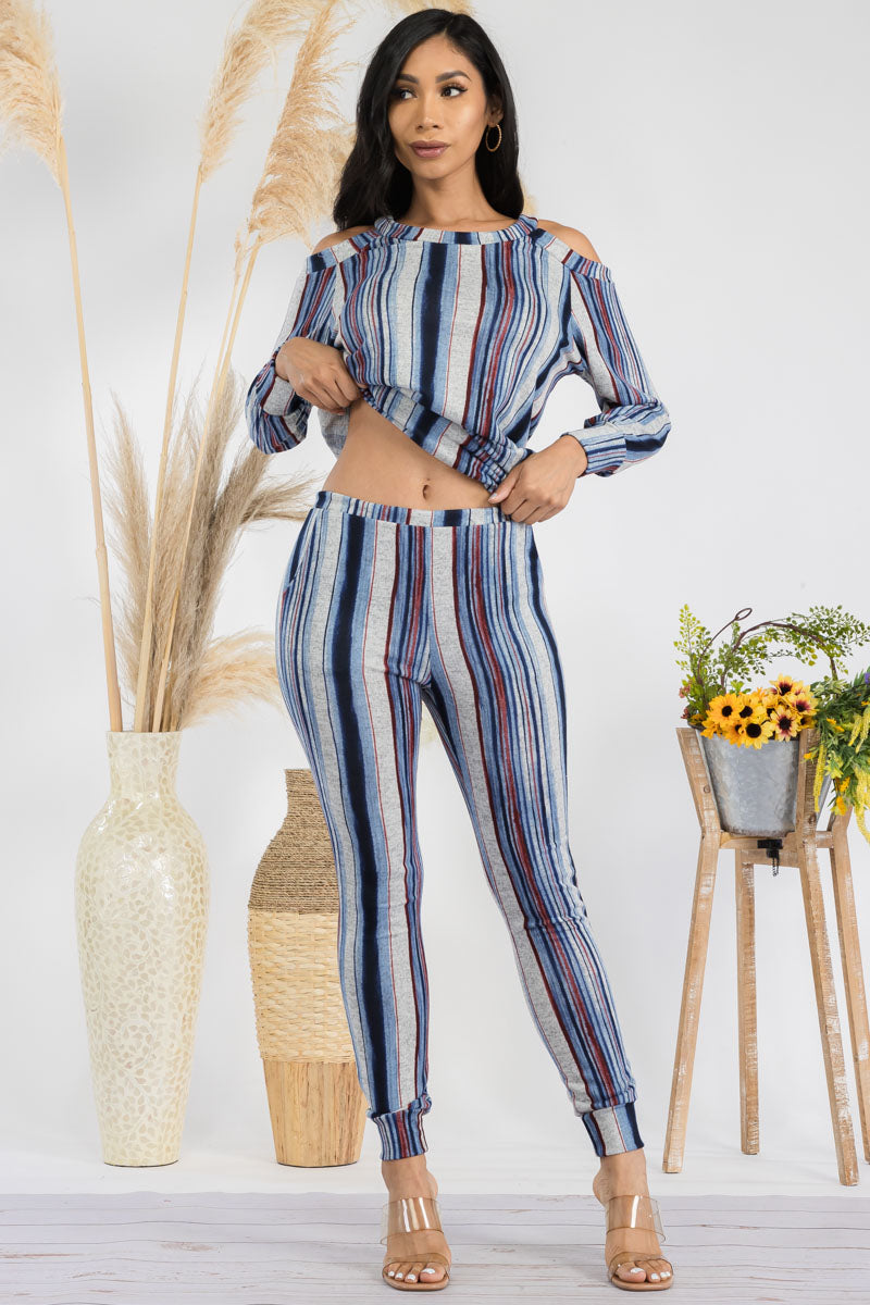HH669R1-STRIPES - 2 PC TOP AND JOGGER SET