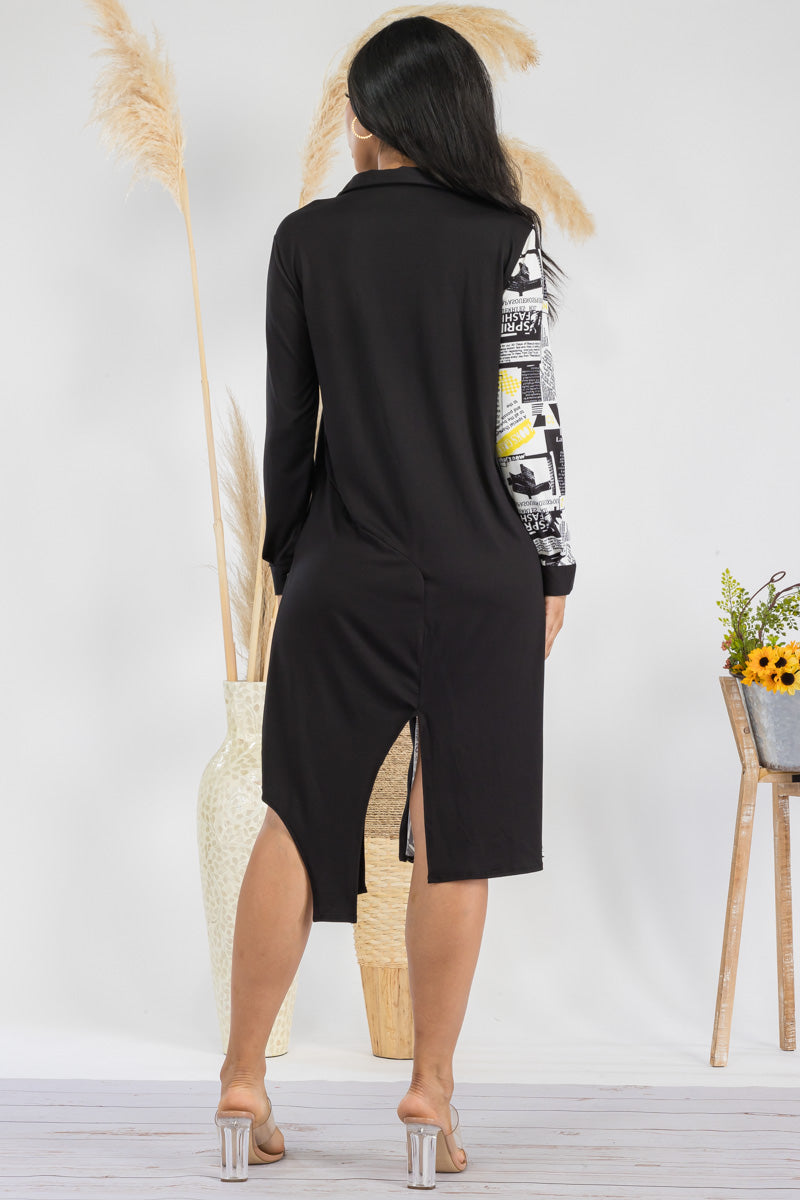 HH704R1-NEWSPRINT - COLOR BLOCK NEWSPRINT MIDI DRESS
