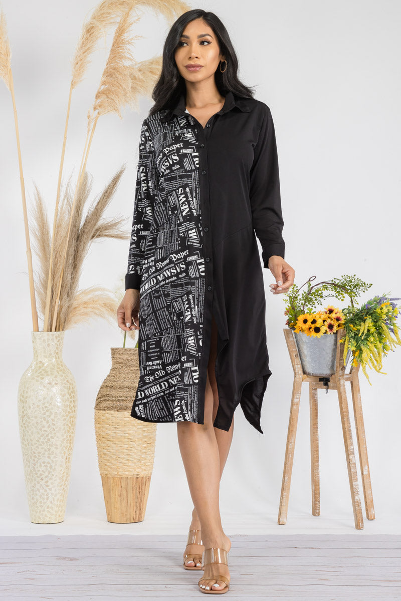 HH704R1-NEWSPRINT - COLOR BLOCK NEWSPRINT MIDI DRESS