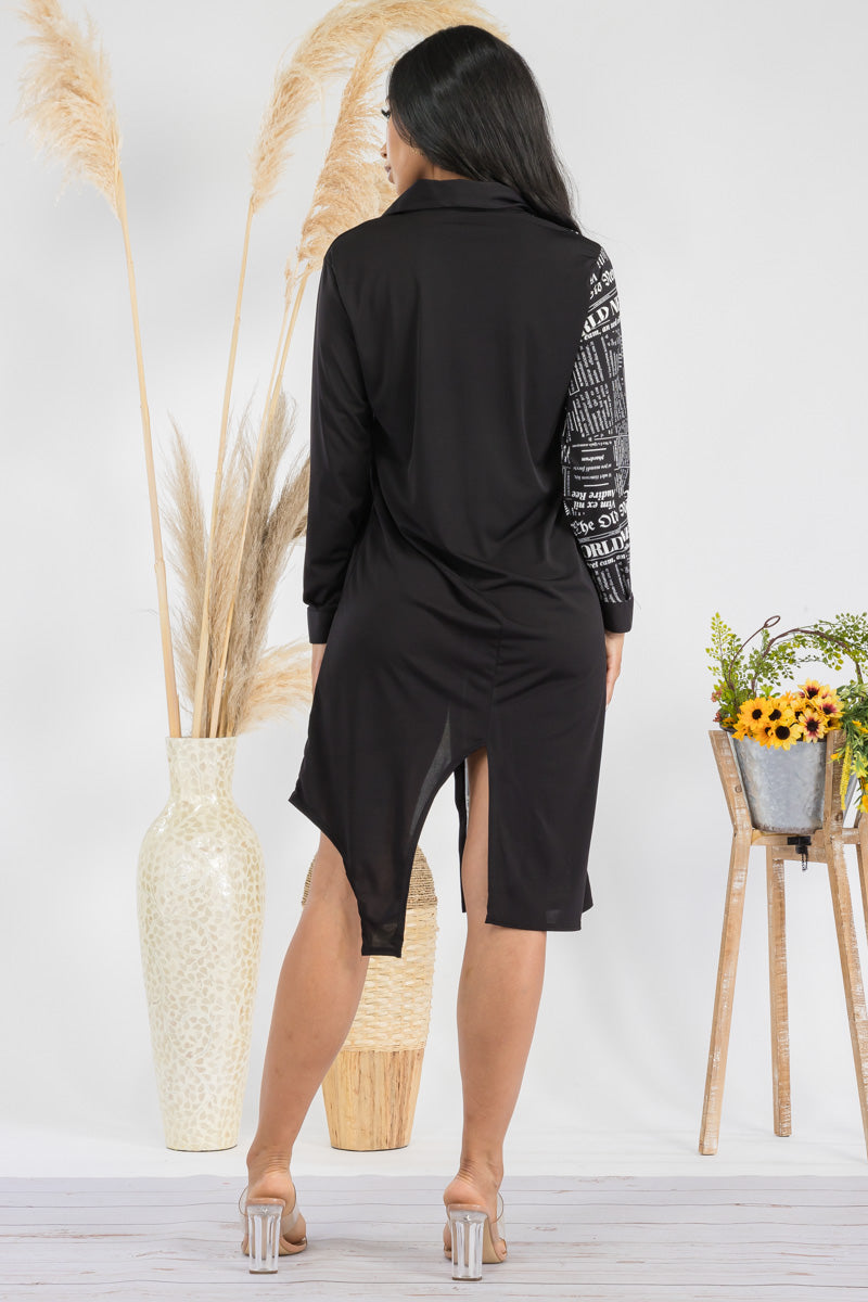 HH704R1-NEWSPRINT - COLOR BLOCK NEWSPRINT MIDI DRESS