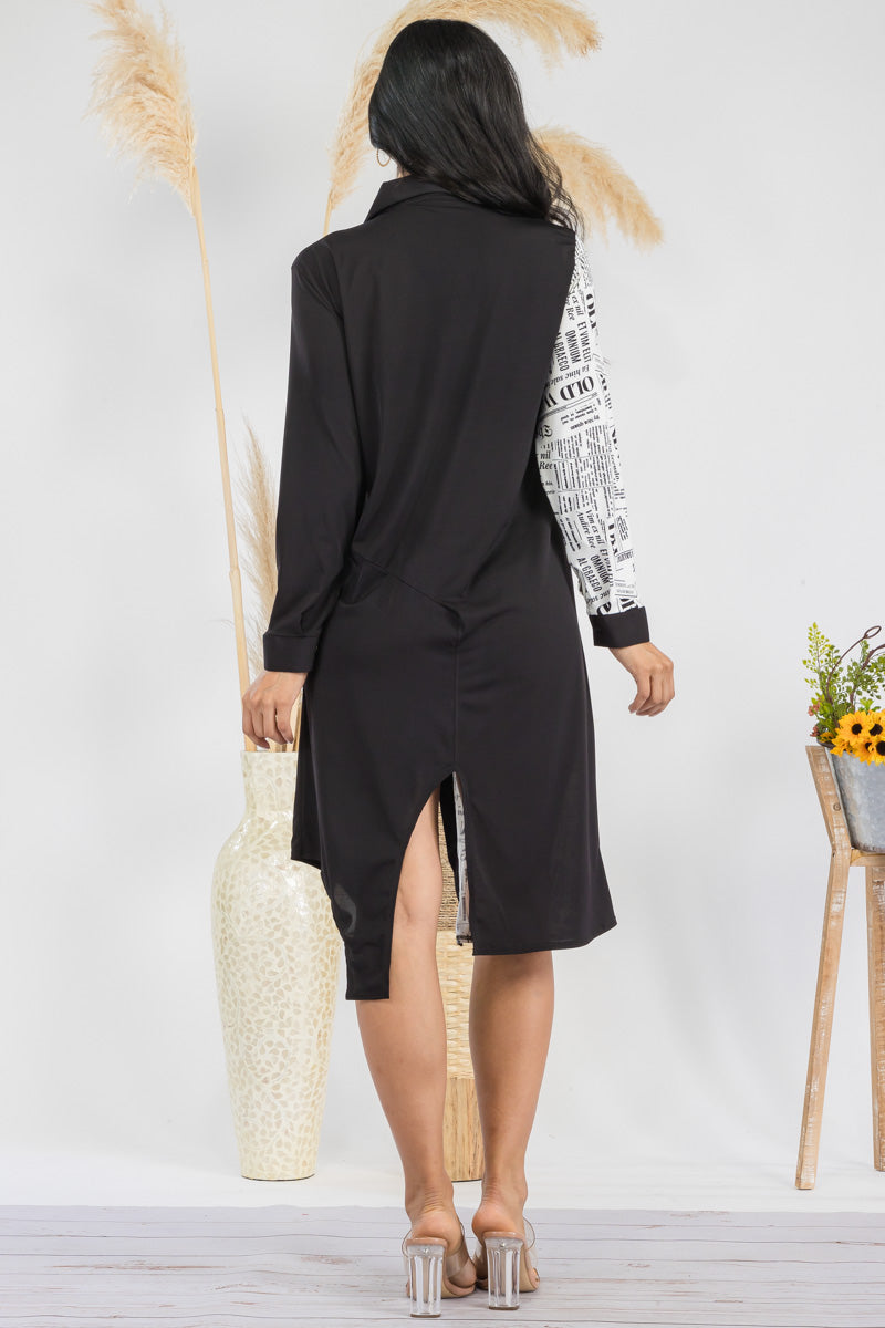 HH704R1-NEWSPRINT - COLOR BLOCK NEWSPRINT MIDI DRESS