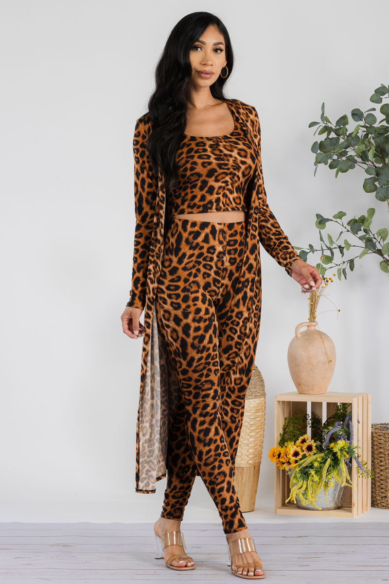 HH624R1-LEOPARD - 3 PC PANT AND DUSTER SET