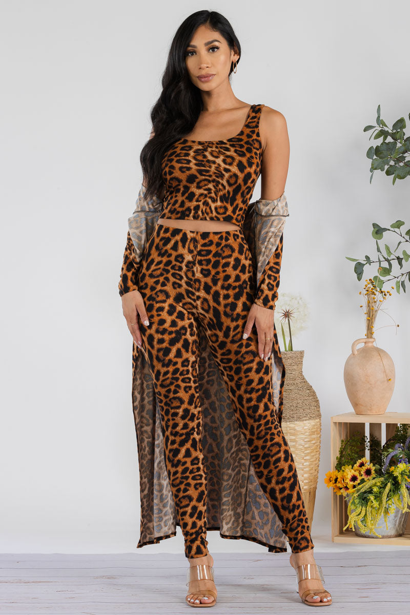 HH624R1-LEOPARD - 3 PC PANT AND DUSTER SET