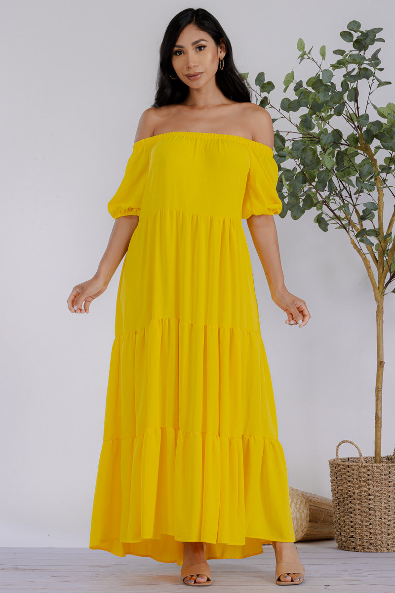 HH722X-SL - OFF SHOULDER TIERED MAXI DRESS