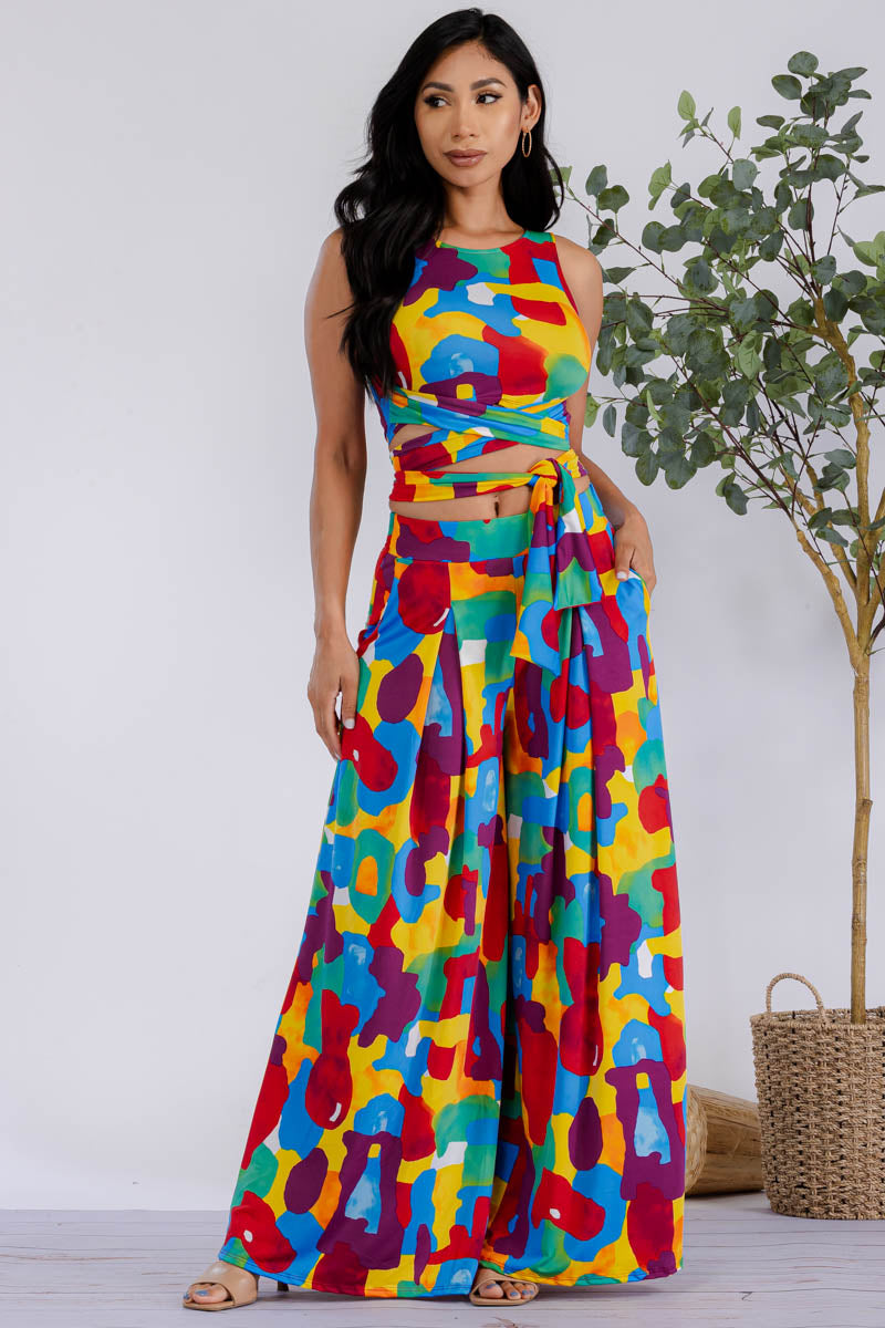 HH688R-MULTICOLOR - 2PC CROPPED TOP AND PANT SET
