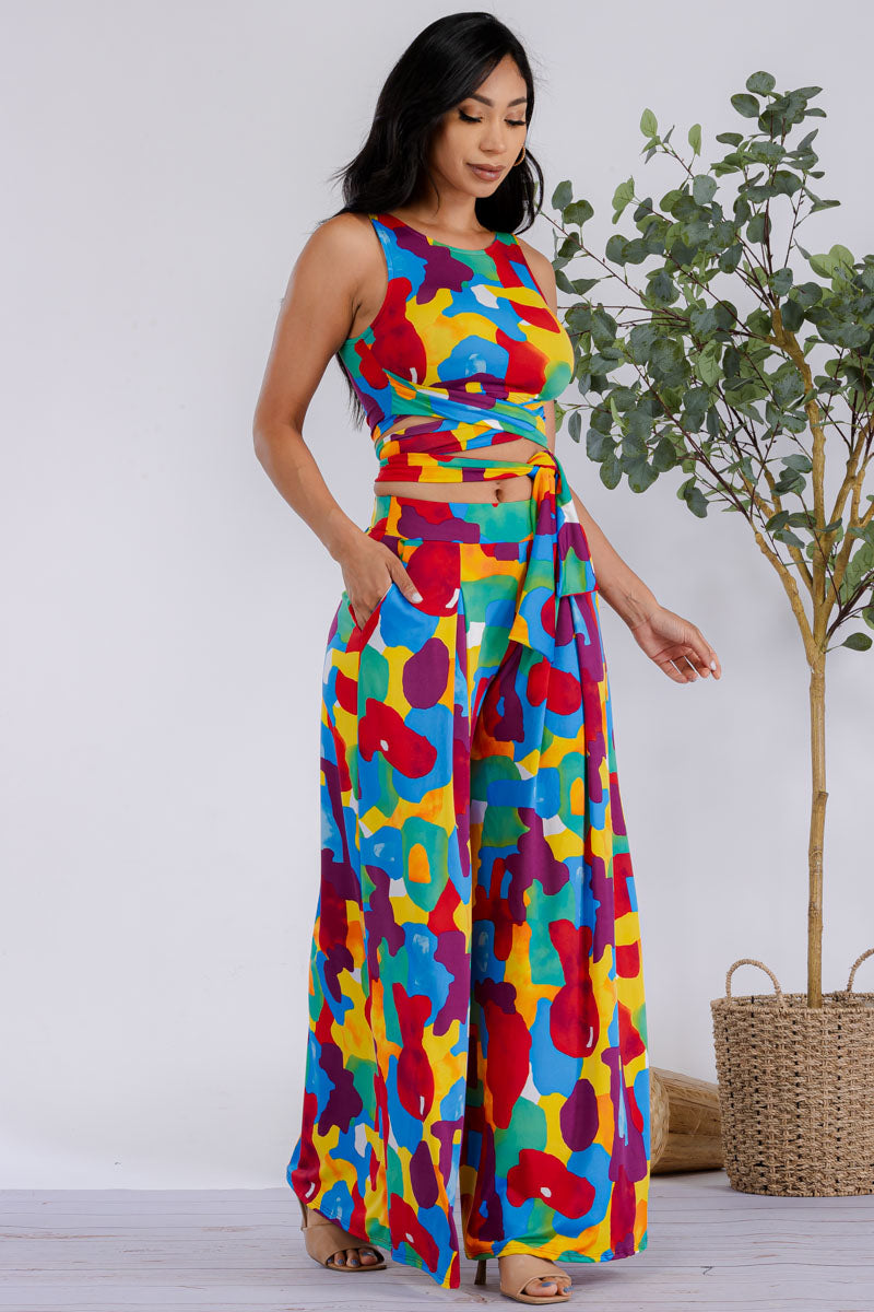HH688R-MULTICOLOR - 2PC CROPPED TOP AND PANT SET