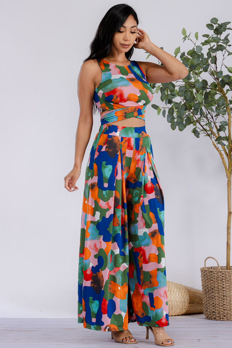 HH688R-MULTICOLOR - 2PC CROPPED TOP AND PANT SET
