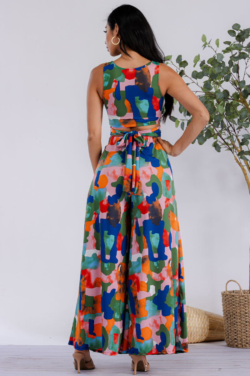 HH688R-MULTICOLOR - 2PC CROPPED TOP AND PANT SET