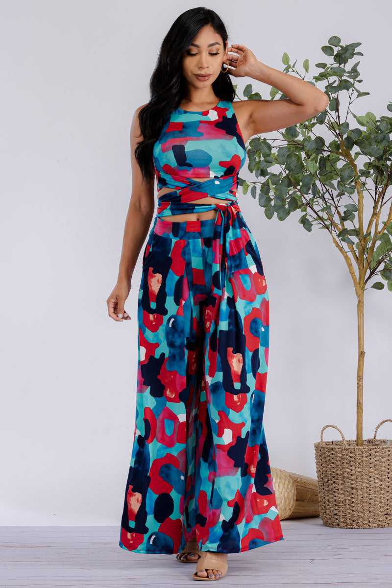 HH688R-MULTICOLOR - 2PC CROPPED TOP AND PANT SET
