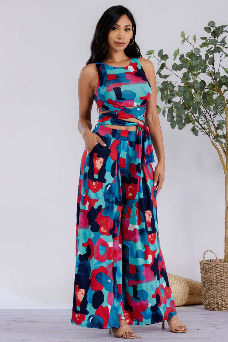 HH688R-MULTICOLOR - 2PC CROPPED TOP AND PANT SET