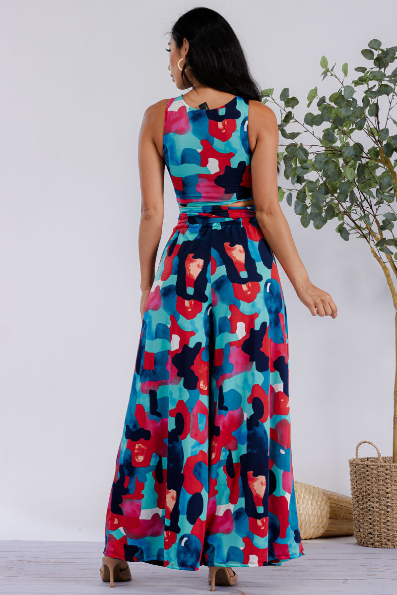 HH688R-MULTICOLOR - 2PC CROPPED TOP AND PANT SET