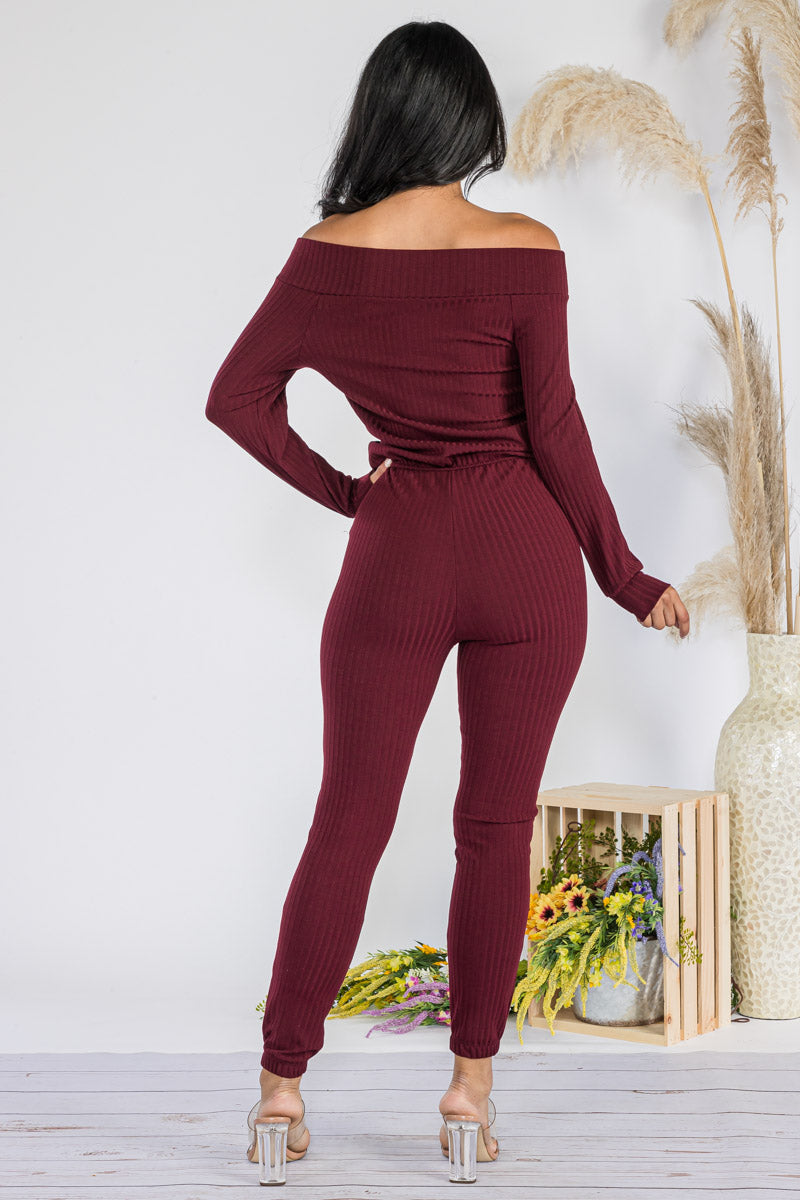 HH620R-SOLID - OFF SHOULDER JUMPSUIT