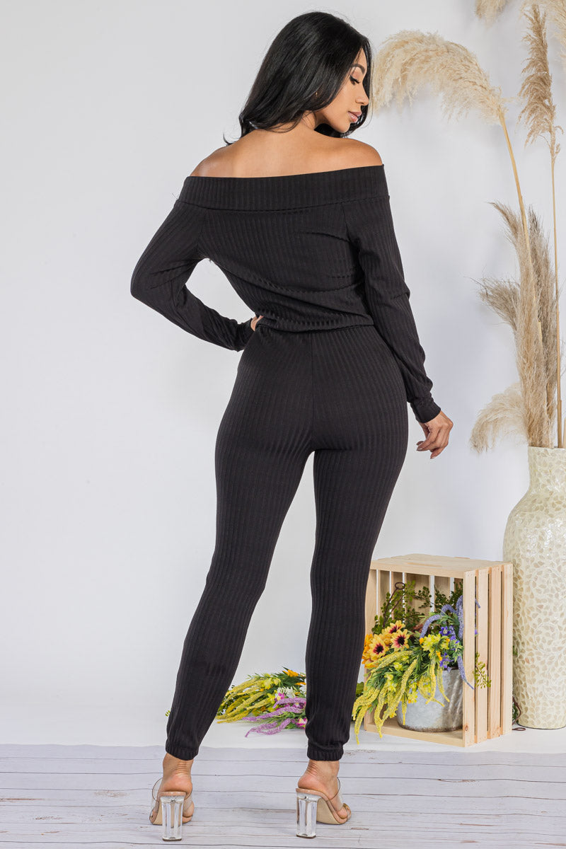 HH620R-SOLID - OFF SHOULDER JUMPSUIT